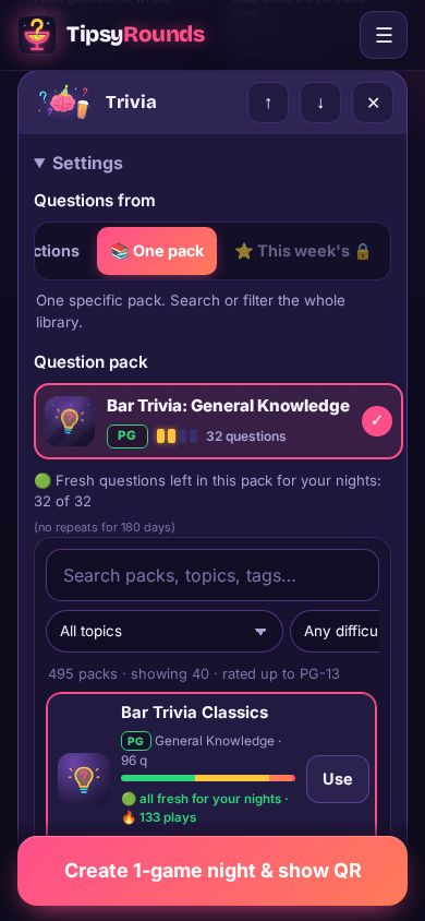 The One pack tab with search, filters and pack cards