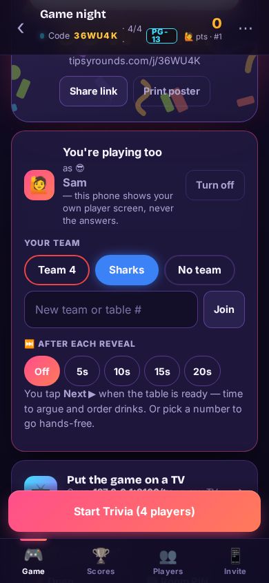 You’re playing too: your team and the After each reveal chips