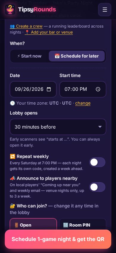 When? with Schedule for later, the date and the start time
