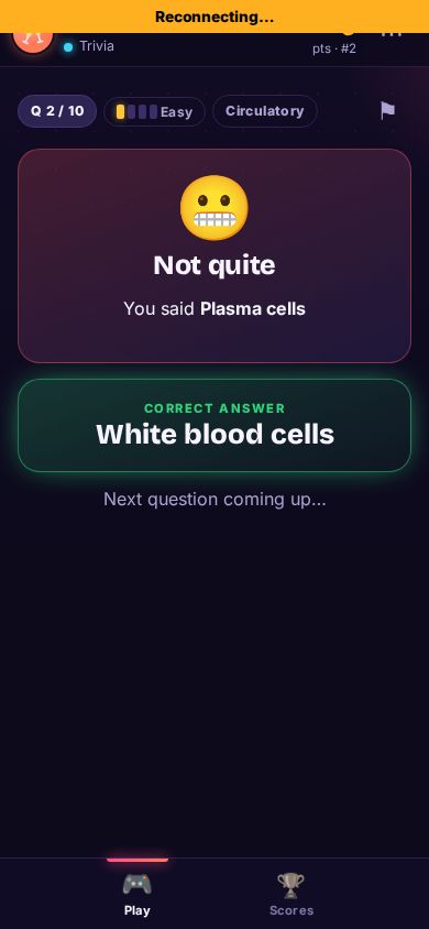 A player phone with the Reconnecting bar at the top