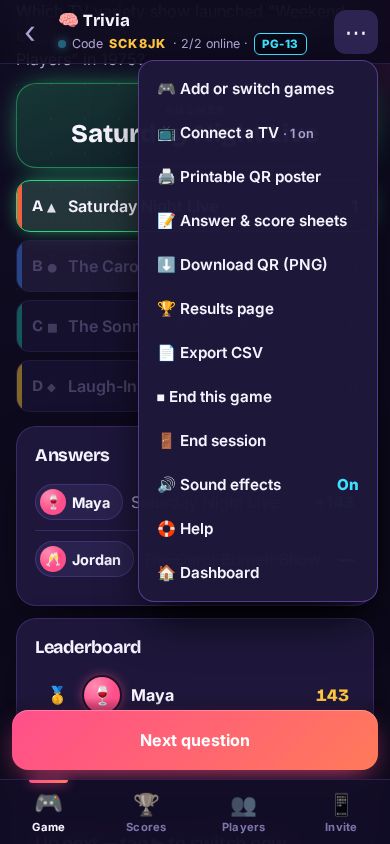 The Sound effects switch in the host โฏ menu