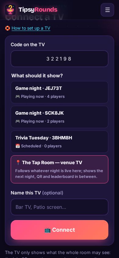 Connect a TV with the venue TV option picked