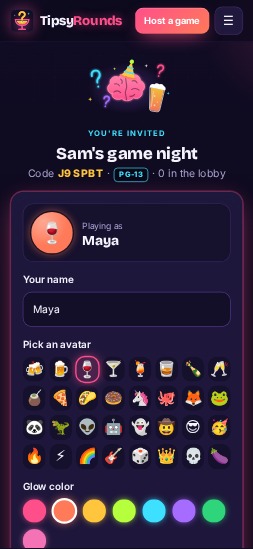 Player phone picking a name and avatar to join